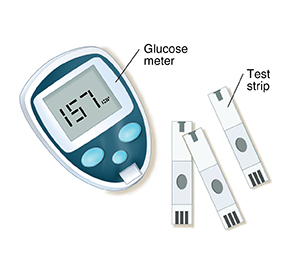 Glucometer and test strips.